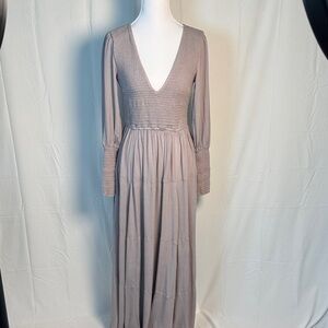 Free People Long Sleeve Maxi Dress in taupe